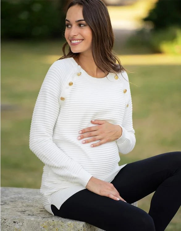 Ripple Stitch Sweater w/ Button Detail