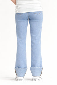 Mid Rise Straight Denim w/ Cuff - Yo Mama Maternity