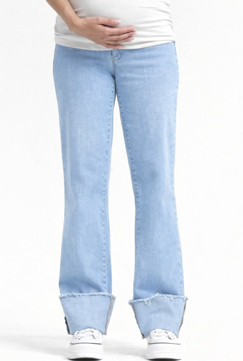 Mid Rise Straight Denim w/ Cuff - Yo Mama Maternity