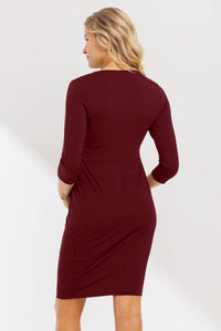 3/4 Slv Round Neck Pleated Dress - Yo Mama Maternity