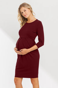 3/4 Slv Round Neck Pleated Dress - Yo Mama Maternity