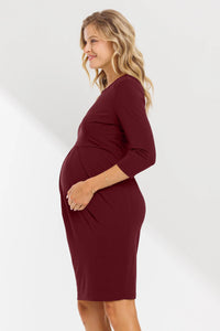 3/4 Slv Round Neck Pleated Dress - Yo Mama Maternity