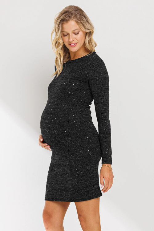 Round Neck Ribbed Glitter Dress