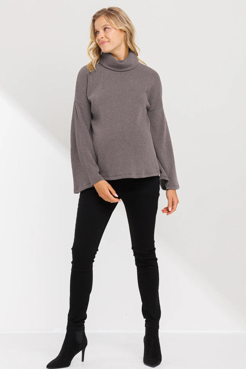 Ribbed Turtleneck w/ Bell Sleeve