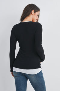 Jules Ribbed Tee w/ Contrast Detail - Yo Mama Maternity