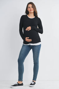 Jules Ribbed Tee w/ Contrast Detail - Yo Mama Maternity