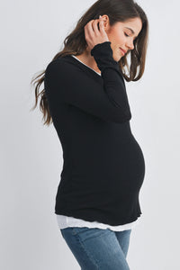 Jules Ribbed Tee w/ Contrast Detail - Yo Mama Maternity