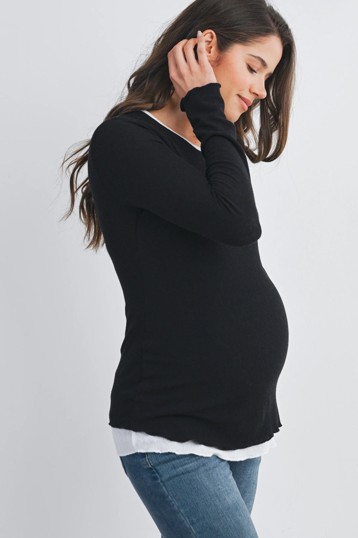 Jules Ribbed Tee w/ Contrast Detail - Yo Mama Maternity