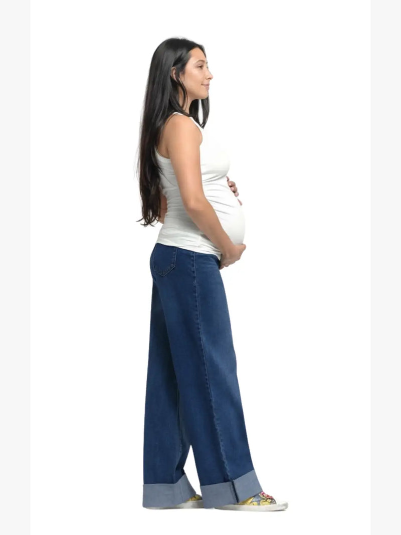 Cuffed Wide Leg Maternity Denim - Yo Mama Maternity