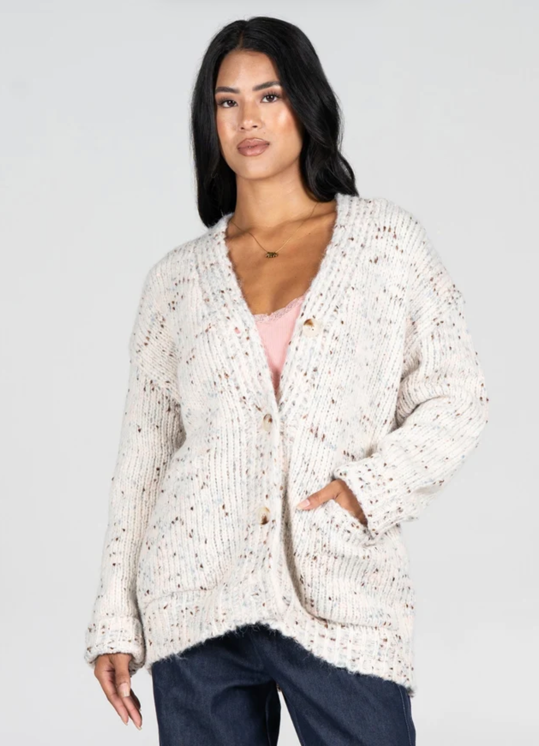 Mixed Yarn Relaxed Fit Cardigan