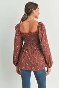Indie Smocked Floral LS Blouse - Yo Mama Maternity