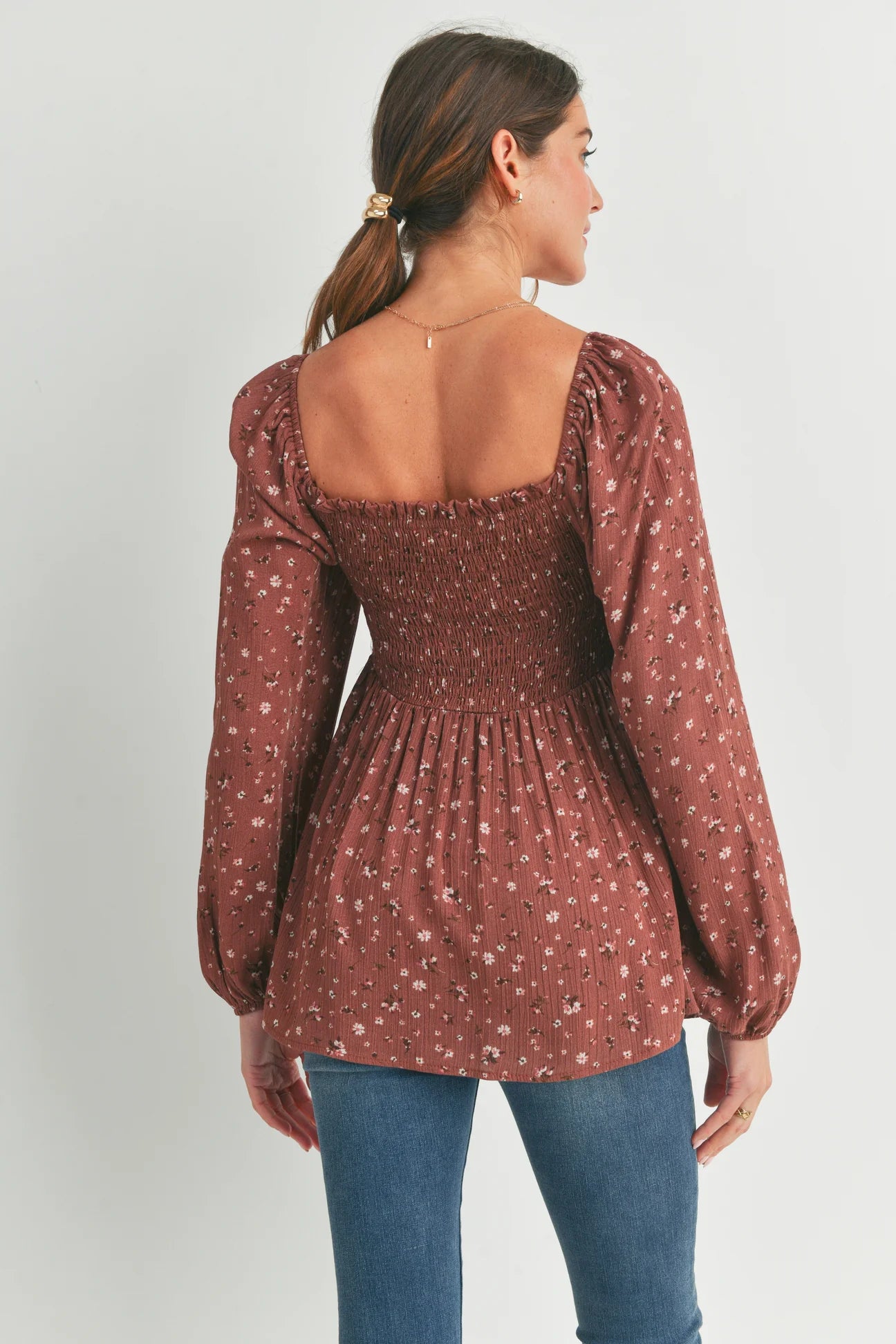 Indie Smocked Floral LS Blouse - Yo Mama Maternity
