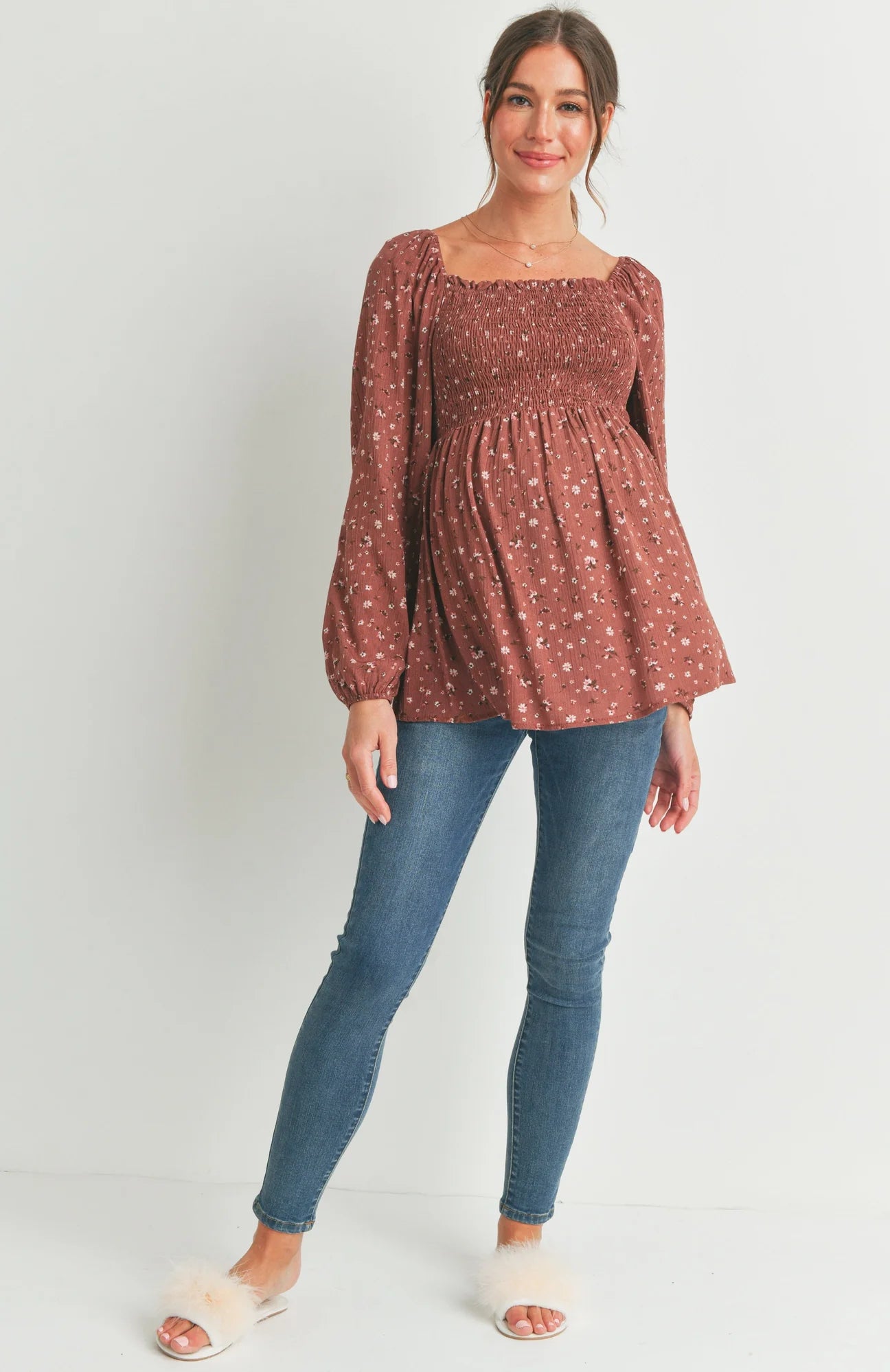 Indie Smocked Floral LS Blouse - Yo Mama Maternity