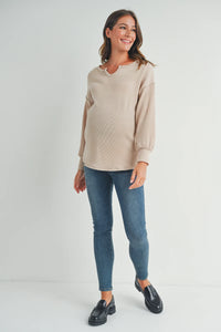 Rib Knit Split Neck Top - Yo Mama Maternity