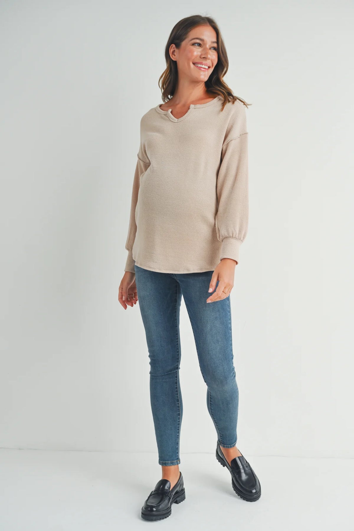 Rib Knit Split Neck Top - Yo Mama Maternity