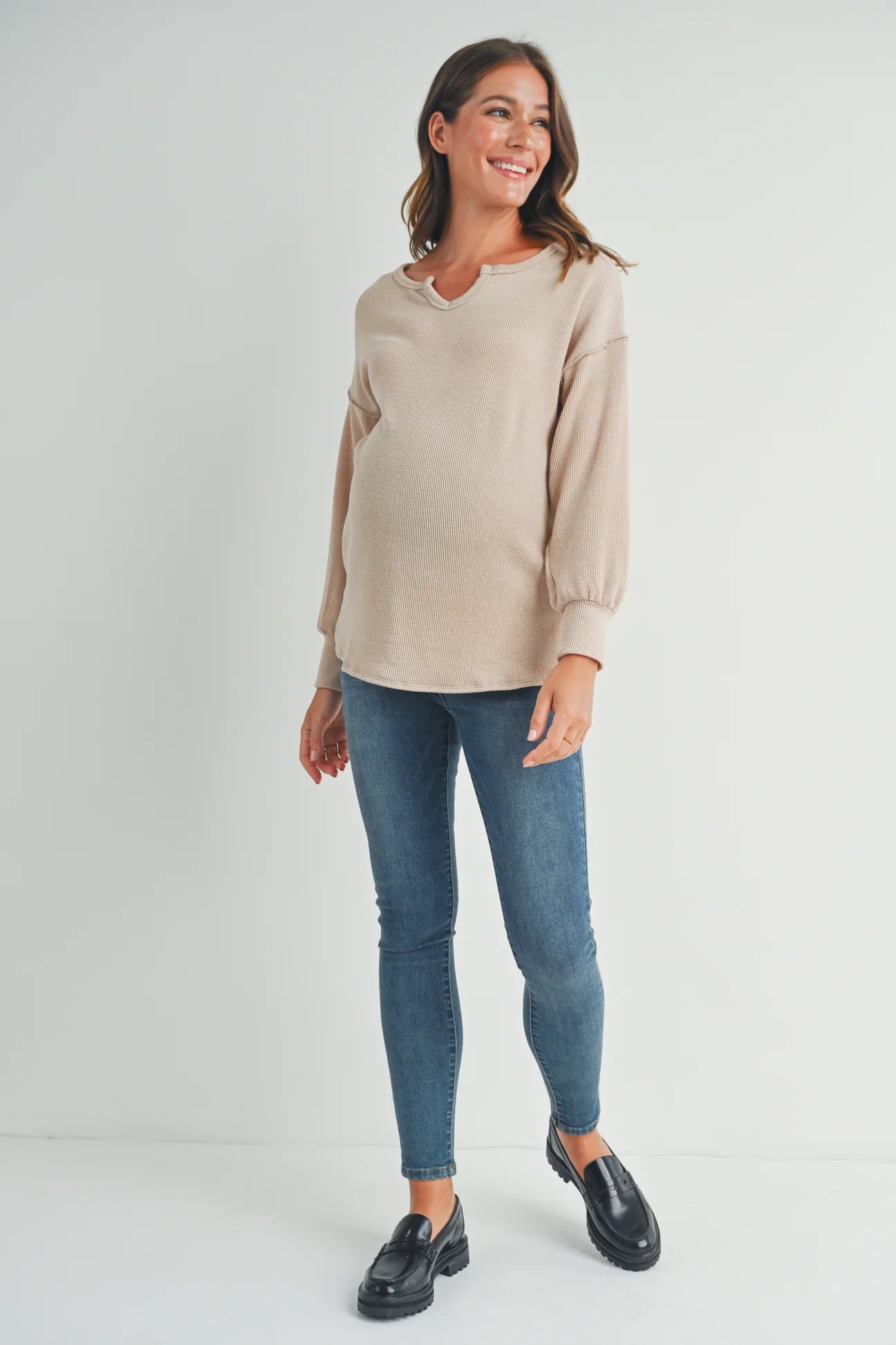 Rib Knit Split Neck Top - Yo Mama Maternity