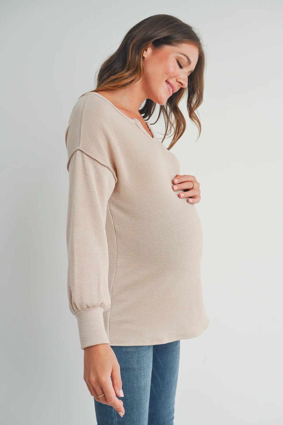 Rib Knit Split Neck Top - Yo Mama Maternity