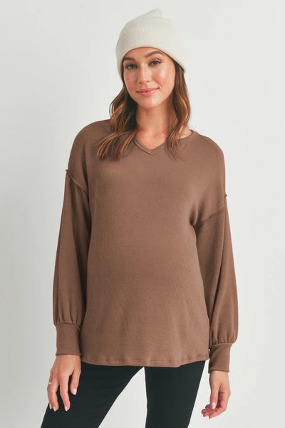 Rib Knit Split Neck Top - Yo Mama Maternity