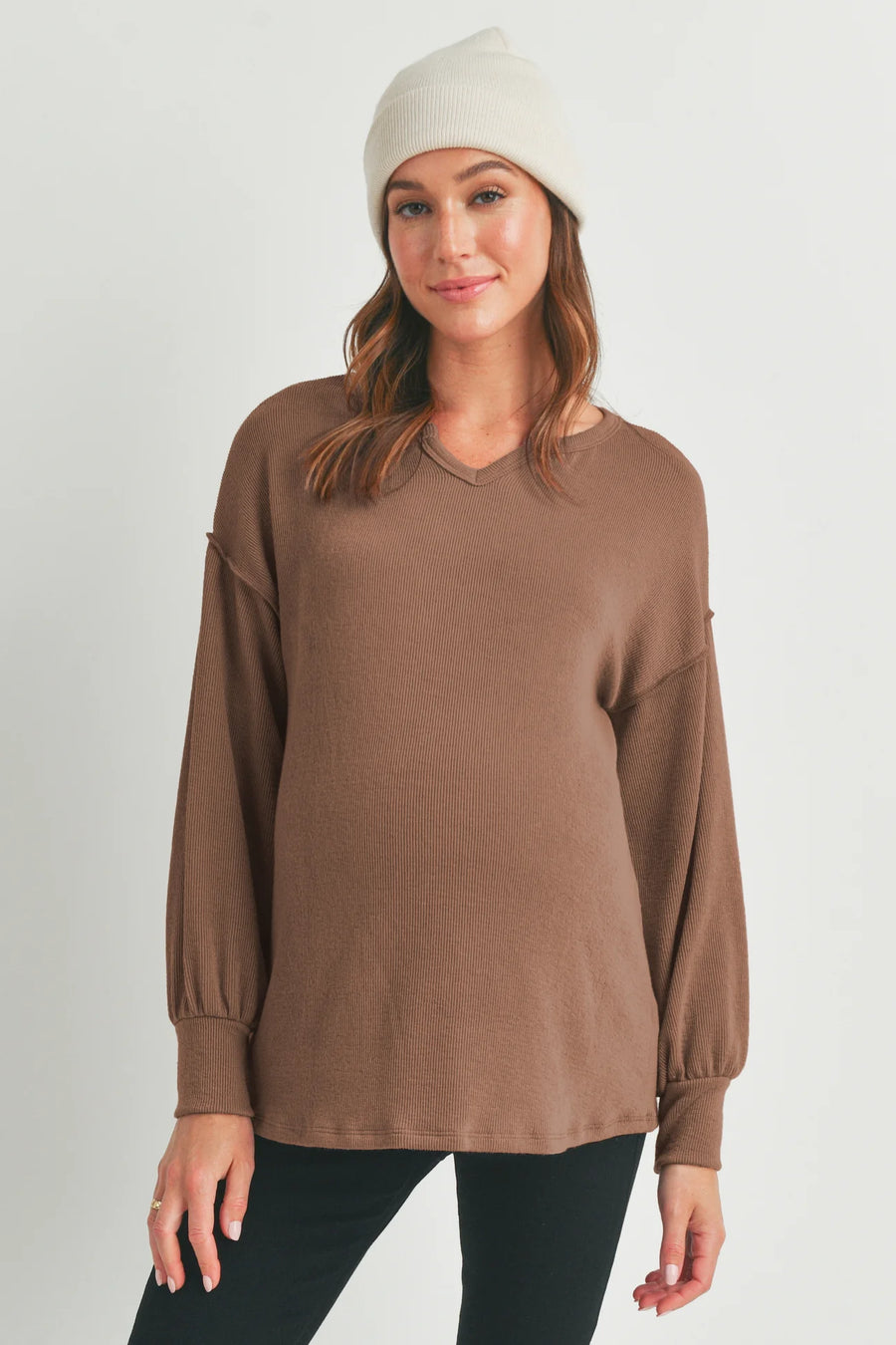 Rib Knit Split Neck Top