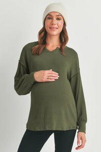 Rib Knit Split Neck Top - Yo Mama Maternity