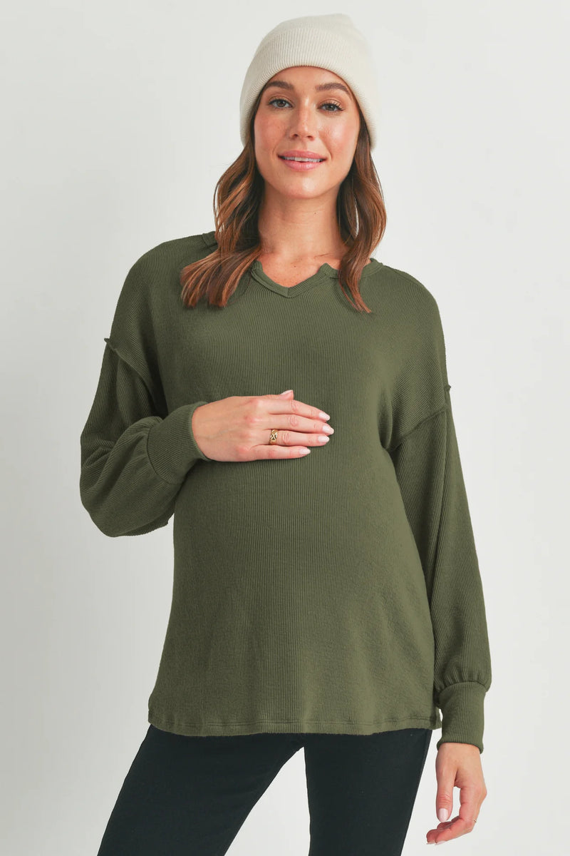 Rib Knit Split Neck Top