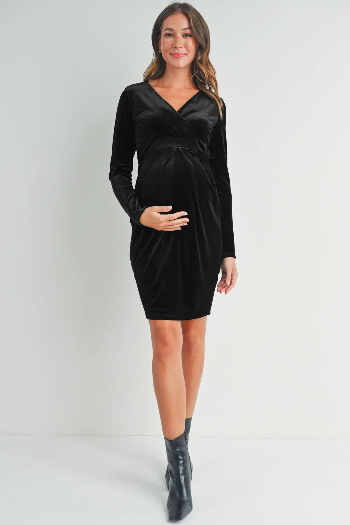 Stevy VNeck Front Pleat Dress - Yo Mama Maternity