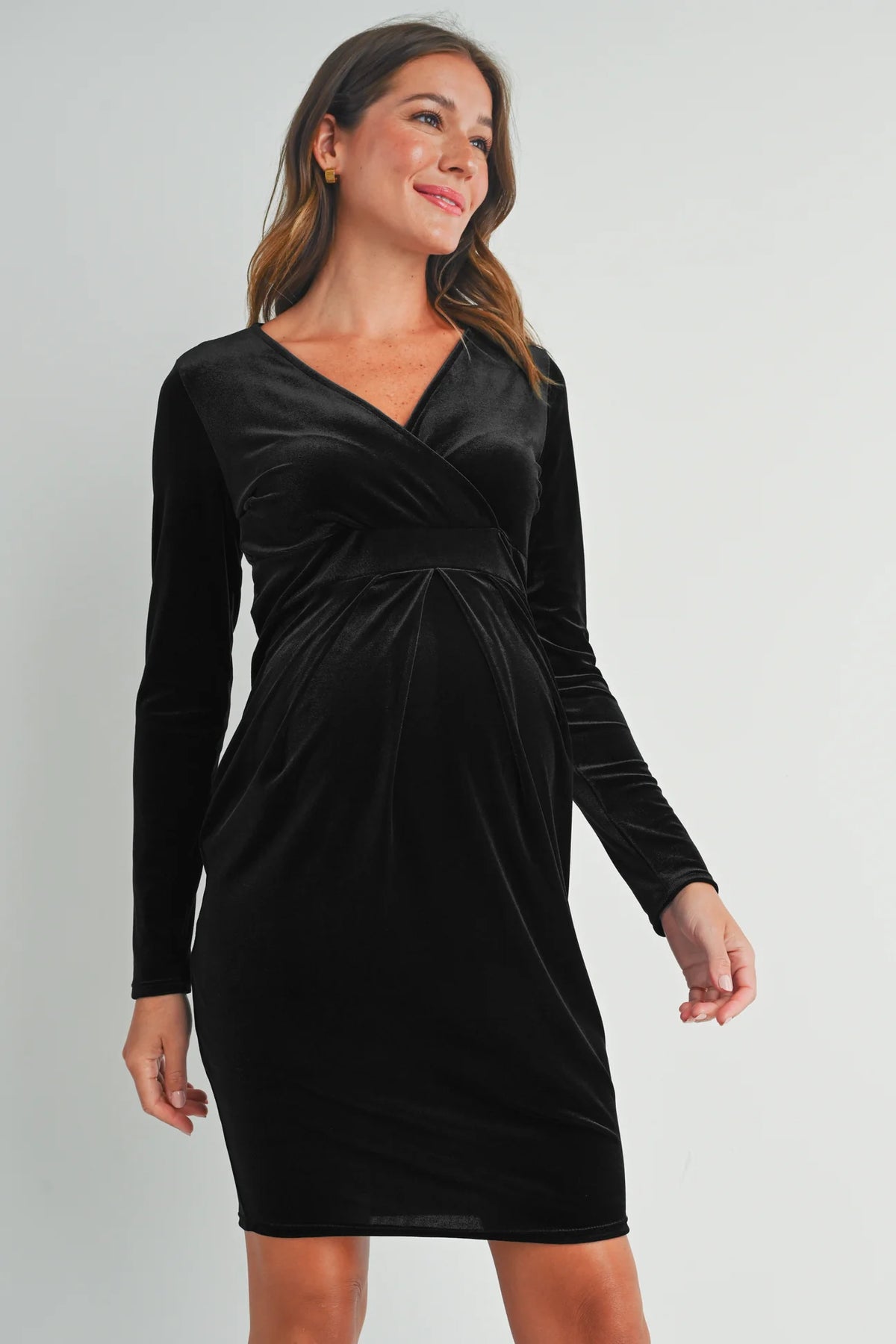 Stevy VNeck Front Pleat Dress - Yo Mama Maternity