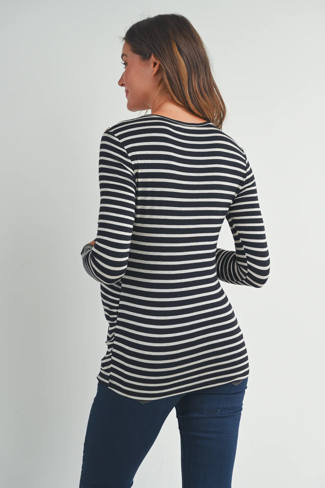 Round Neck Stripe Button Tee