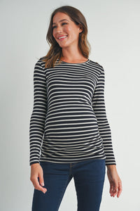 Round Neck Stripe Button Tee