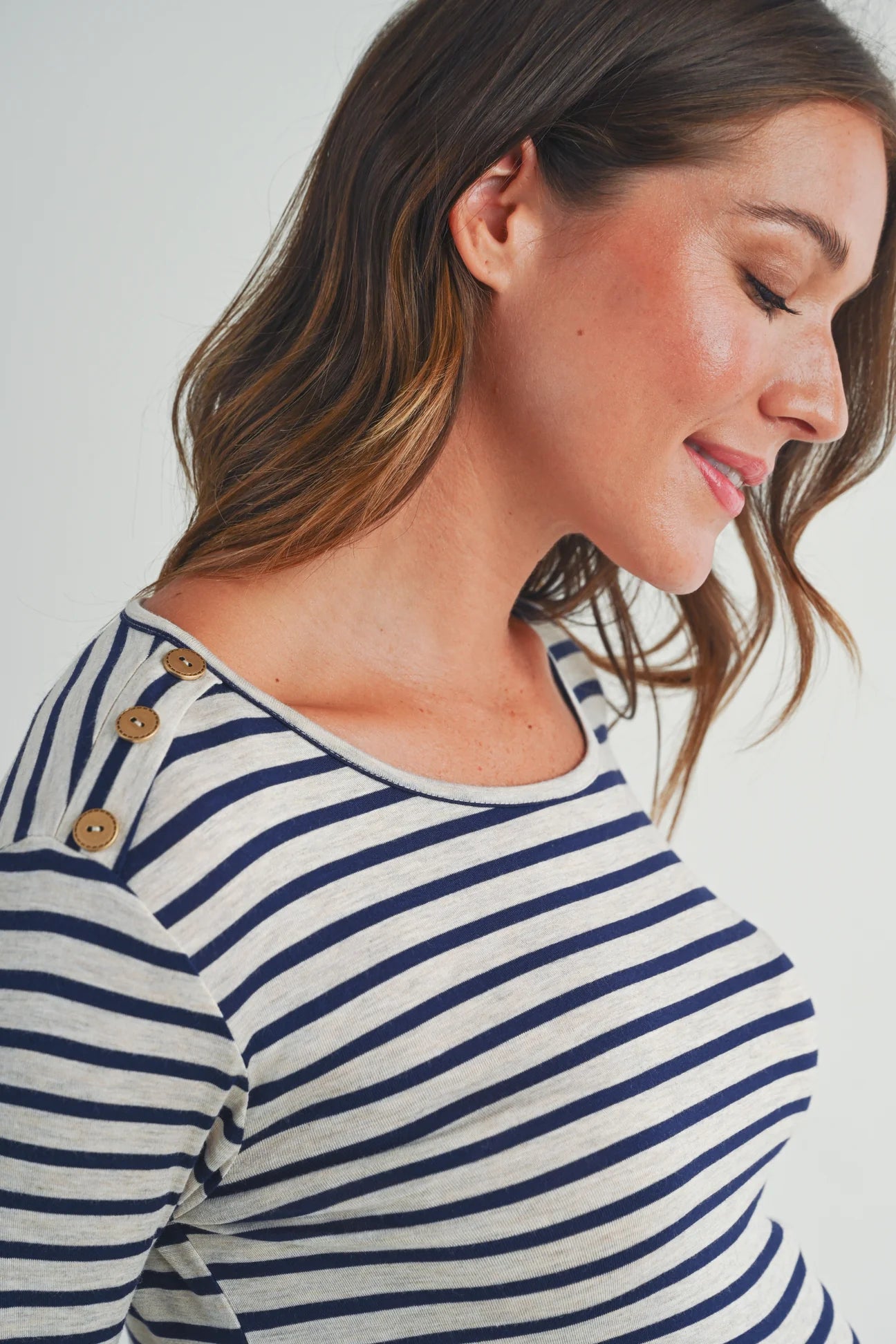 Round Neck Stripe Button Tee