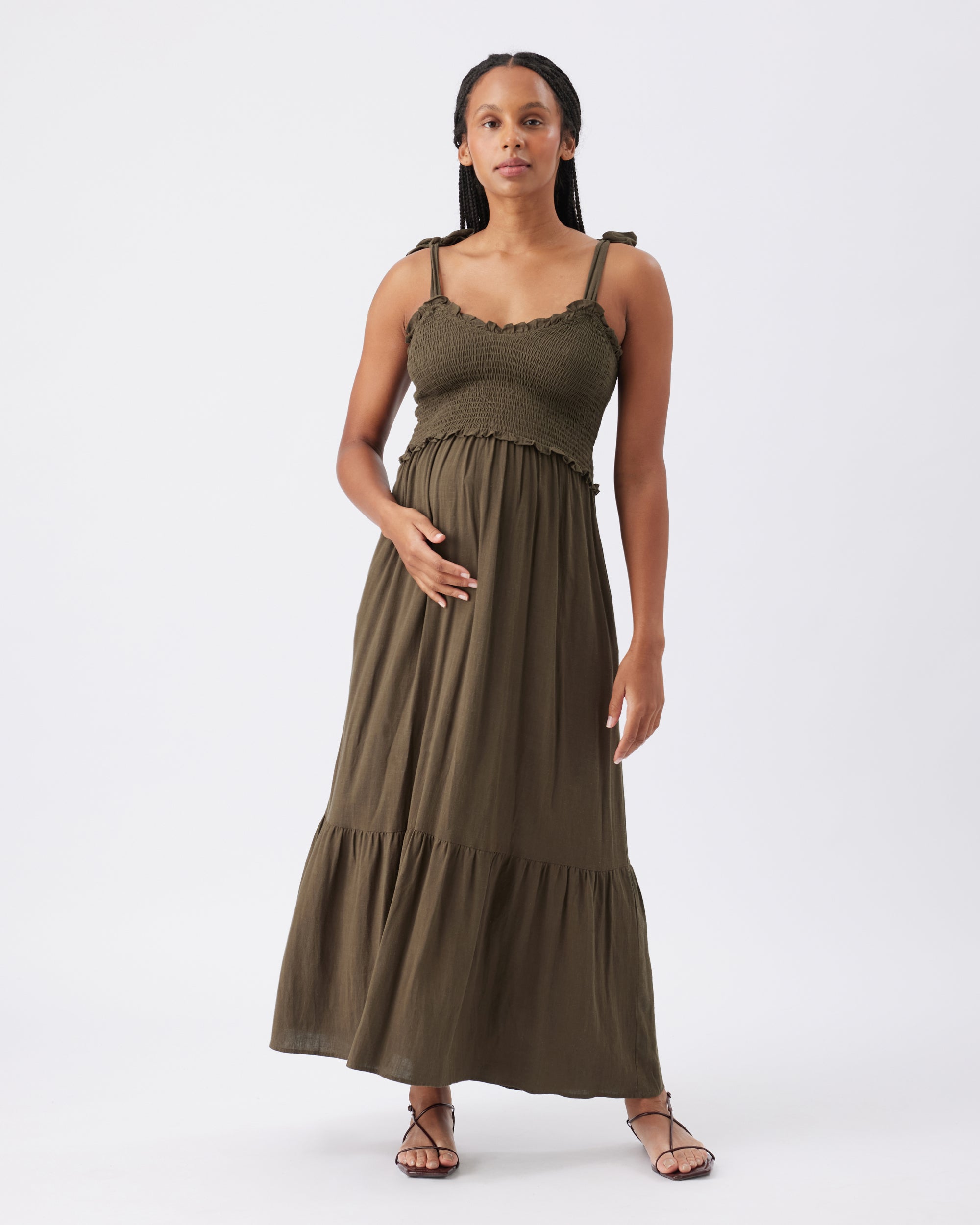 Brandi Shirred Ruffle Dress - Yo Mama Maternity