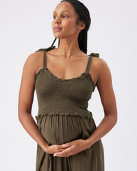 Brandi Shirred Ruffle Dress - Yo Mama Maternity