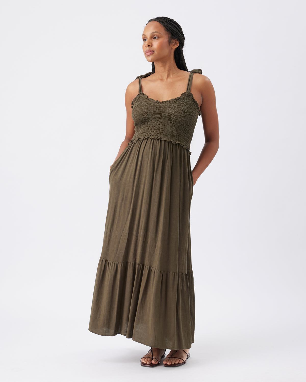 Brandi Shirred Ruffle Dress - Yo Mama Maternity