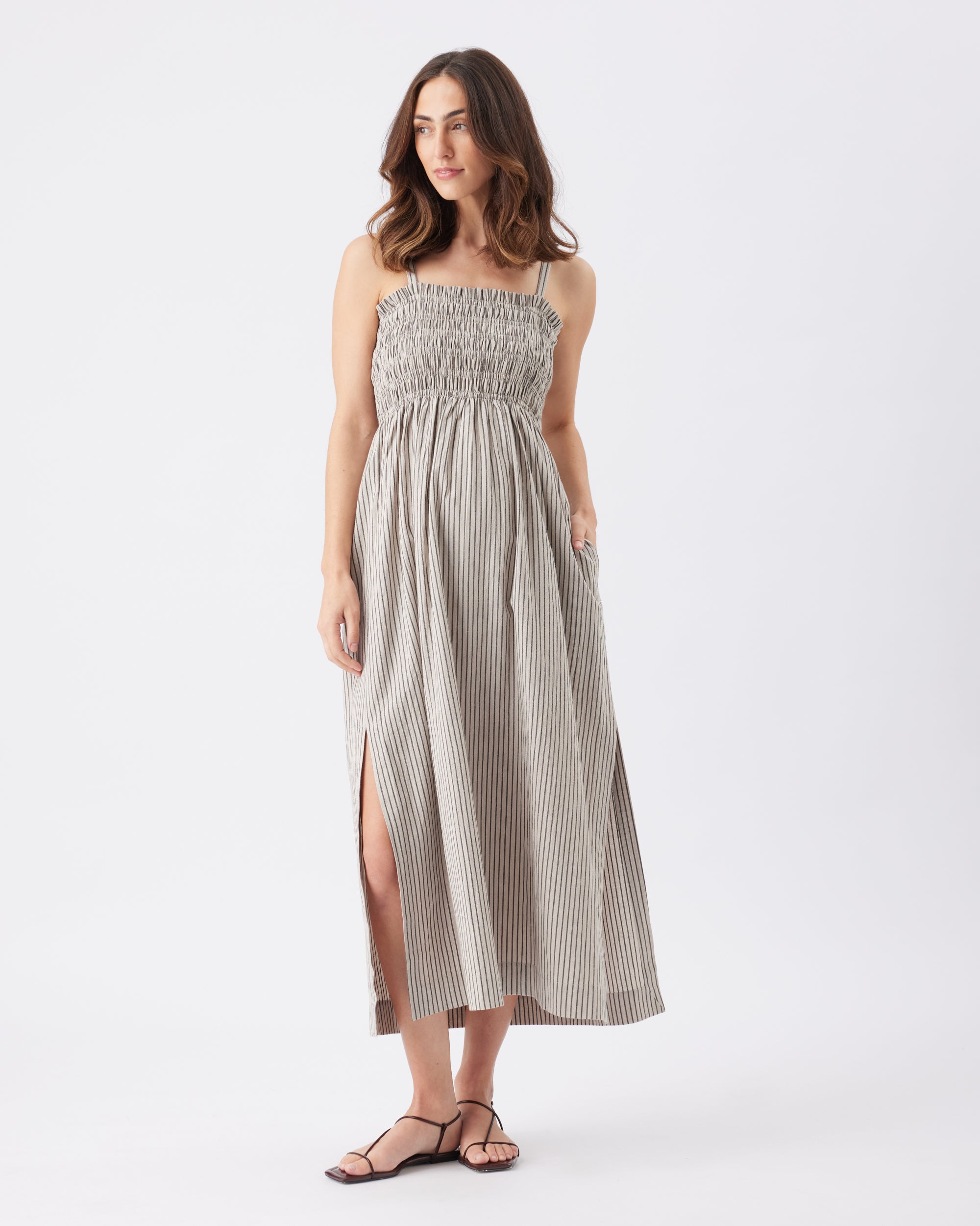 Leo Striped Shirred Dress