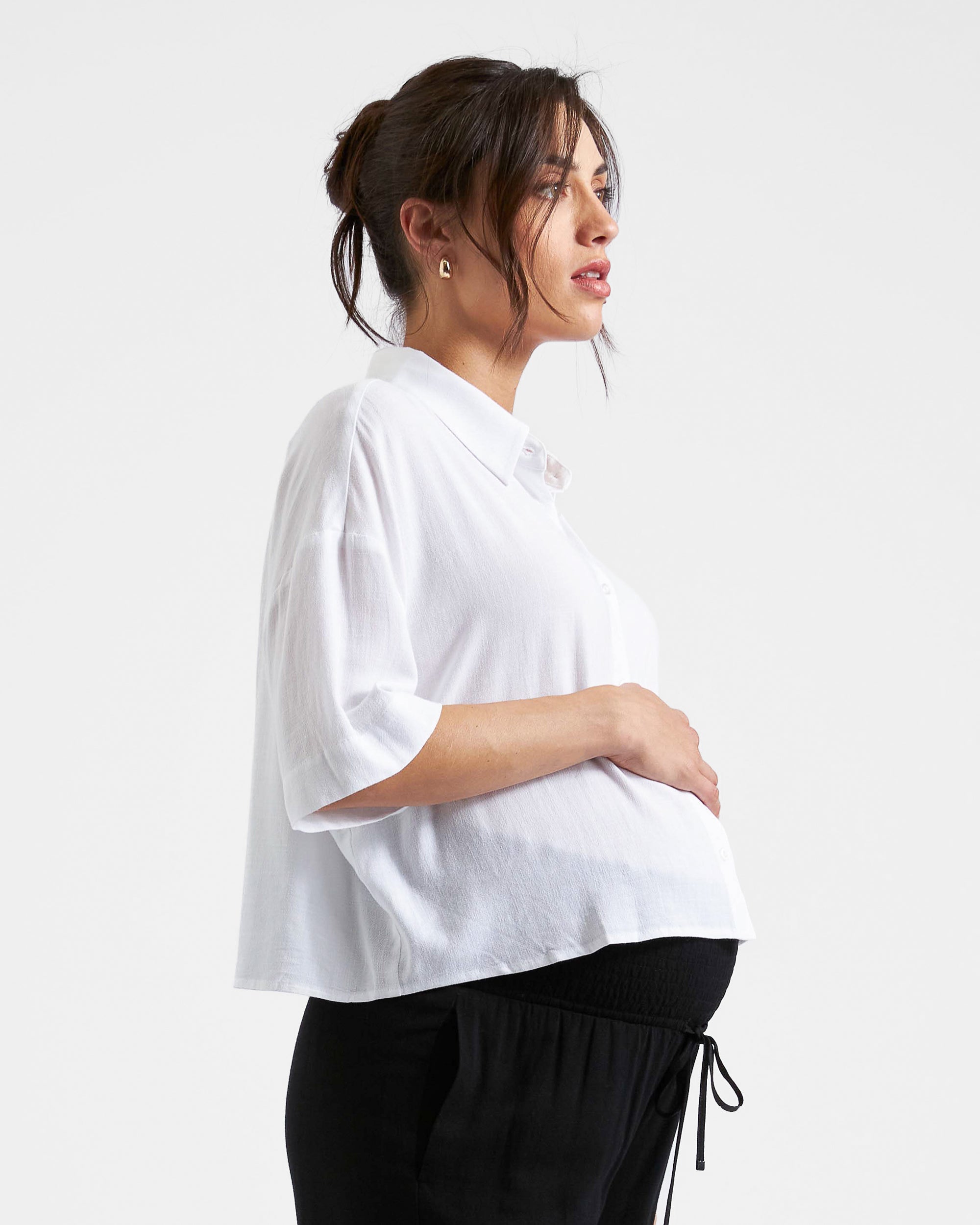 Farrah Crop Button Up - Yo Mama Maternity