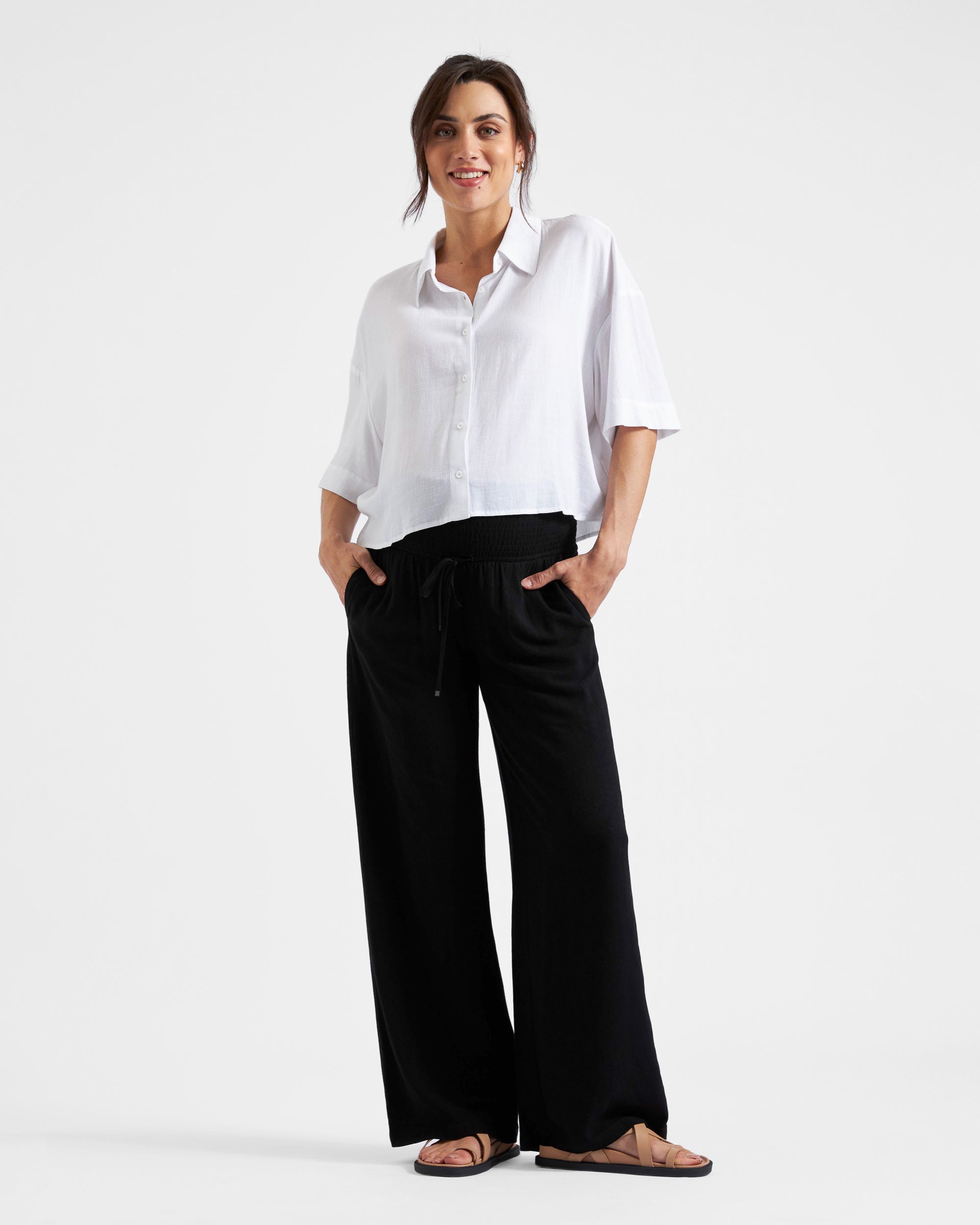 Farrah Crop Button Up - Yo Mama Maternity