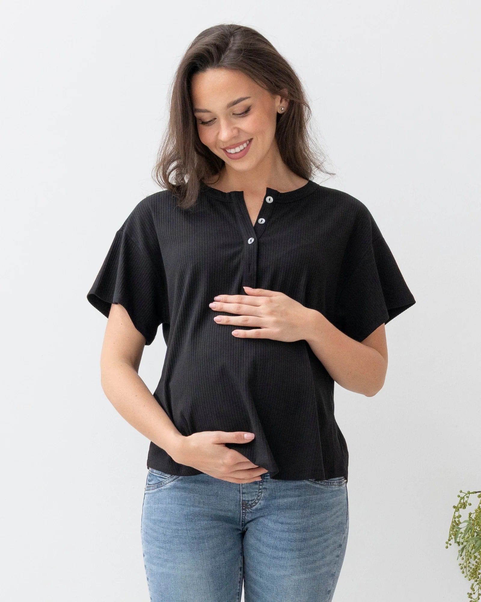 Zara Ribbed Button Tee - Yo Mama Maternity
