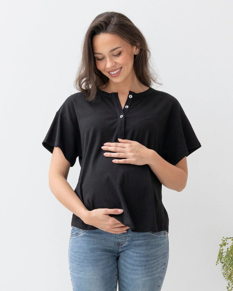 Zara Ribbed Button Tee - Yo Mama Maternity