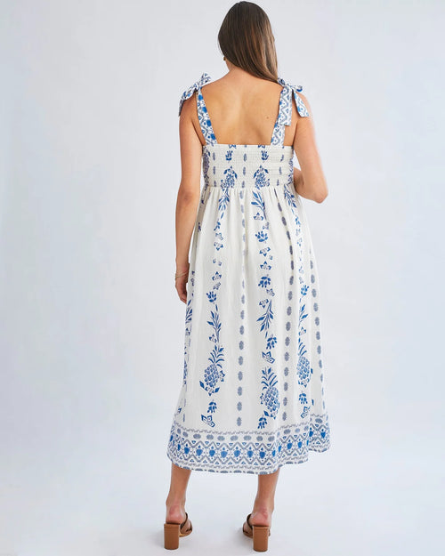 Aenor Blue Border Print Dress