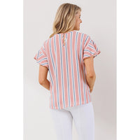 Stripe Flutter Sleeve Blouse - Yo Mama Maternity