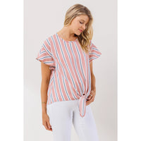 Stripe Flutter Sleeve Blouse - Yo Mama Maternity