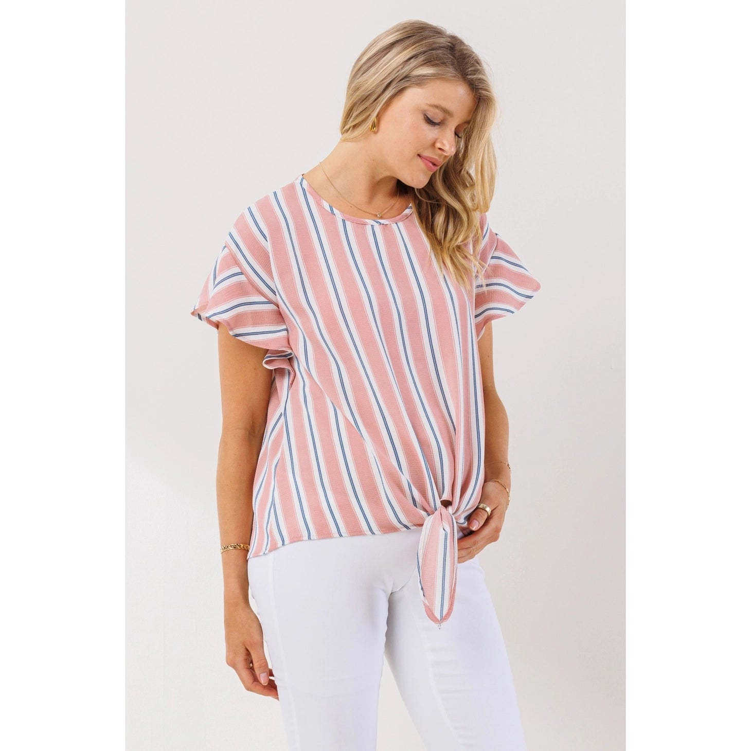 Stripe Flutter Sleeve Blouse - Yo Mama Maternity