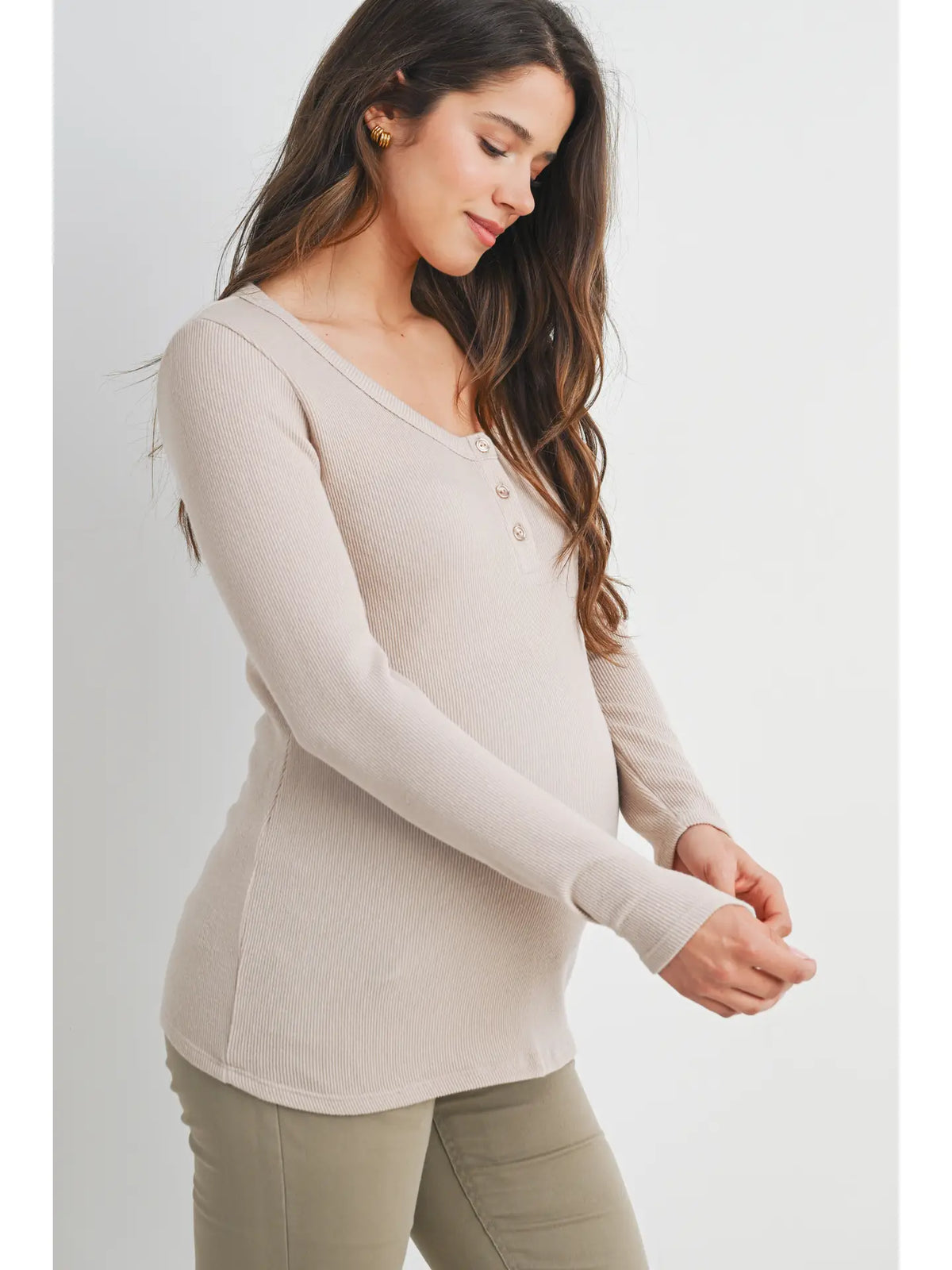 Tara Ribbed Button Henley - Yo Mama Maternity