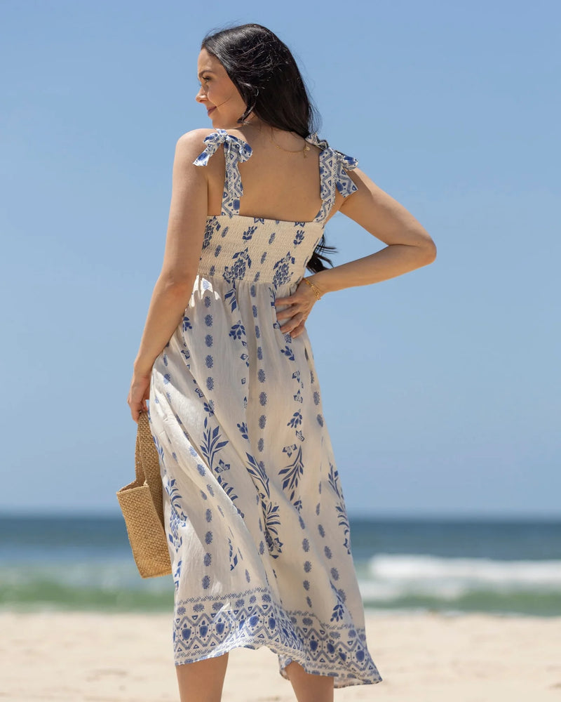 Aenor Blue Border Print Dress