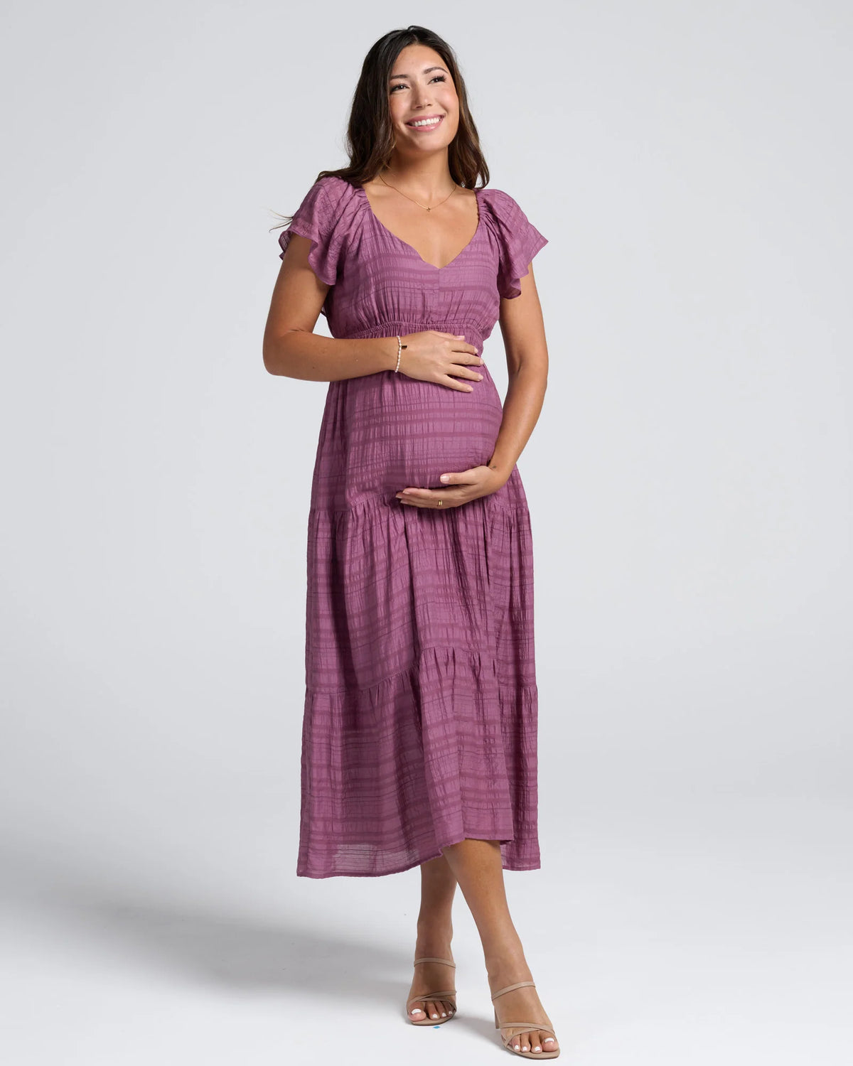 Lila Textured Ruffle Sleeve Dress - Yo Mama Maternity