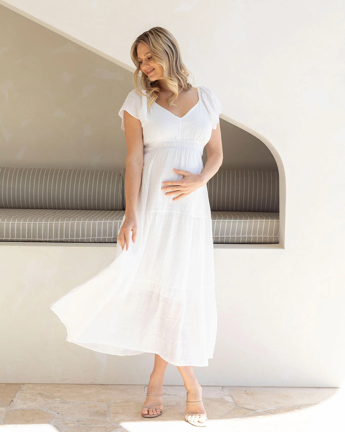 Lila Textured Ruffle Sleeve Dress - Yo Mama Maternity