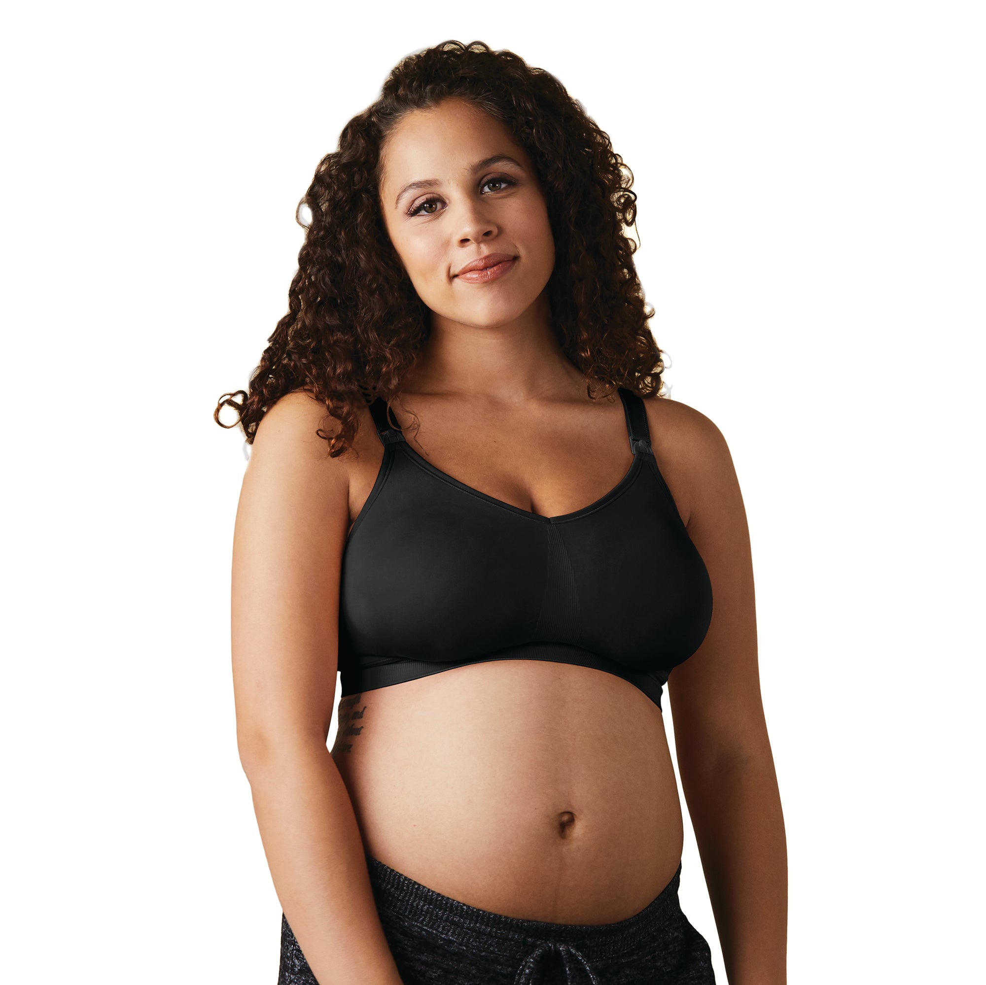Seamless Rib Knit Maternity And Nursing Bra - Black, M