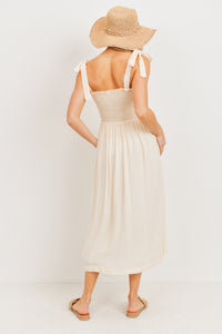 Shoulder Tie Midi Dress W/ Smocked Top - Yo Mama Maternity