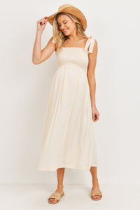 Shoulder Tie Midi Dress W/ Smocked Top - Yo Mama Maternity