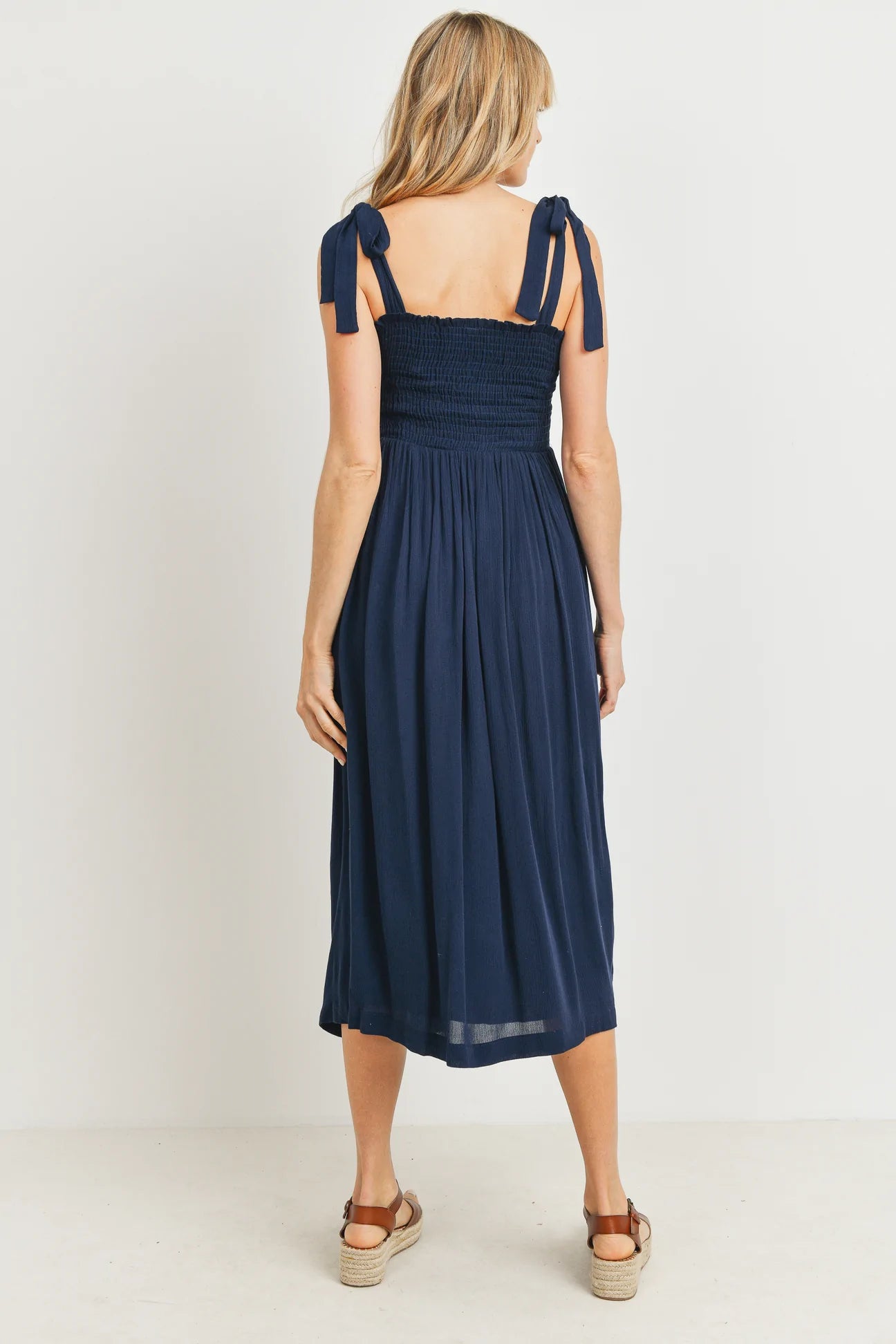 Shoulder Tie Midi Dress W/ Smocked Top - Yo Mama Maternity